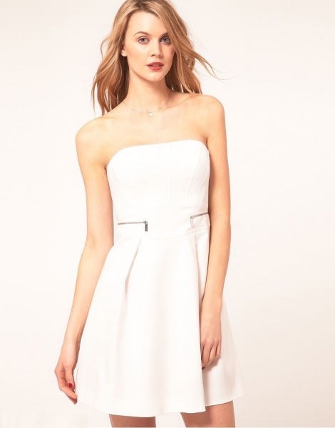 DN229 Karen Millen Tailored Strapless Dress White
